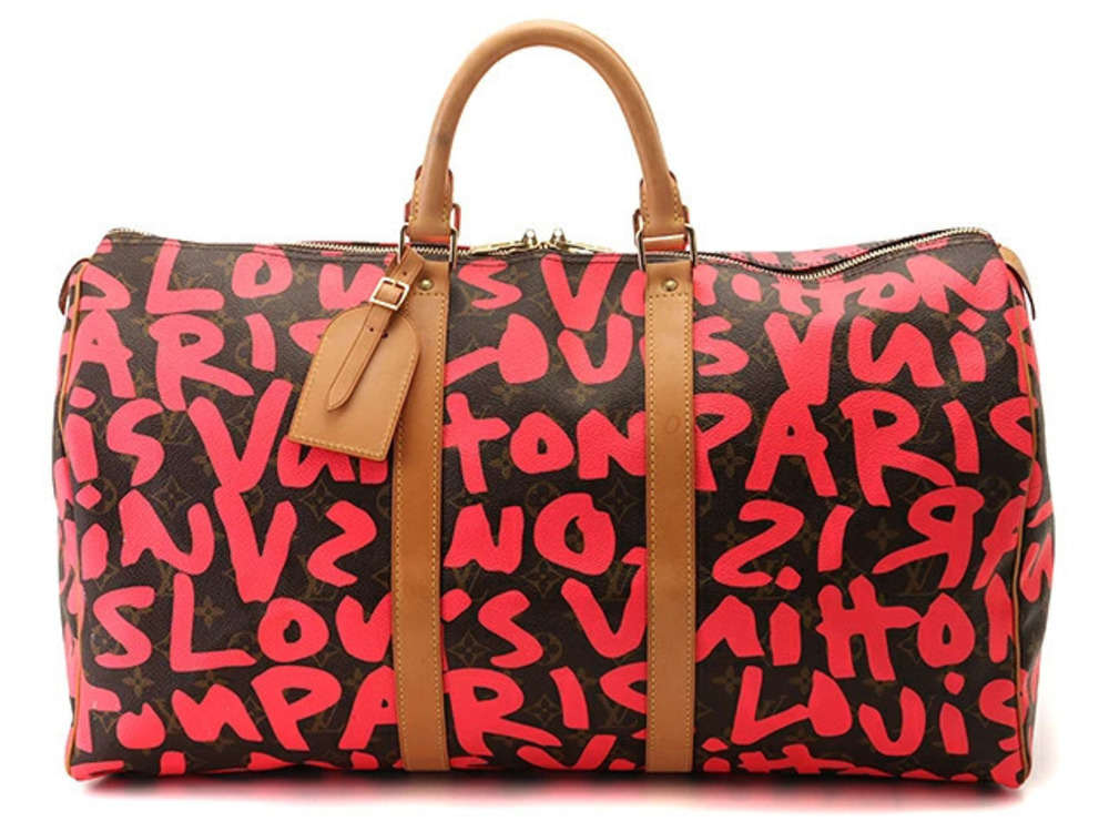 LOUIS VUITTON Keepall Boston Bag Monogram Graffiti Fuschia Pink AH